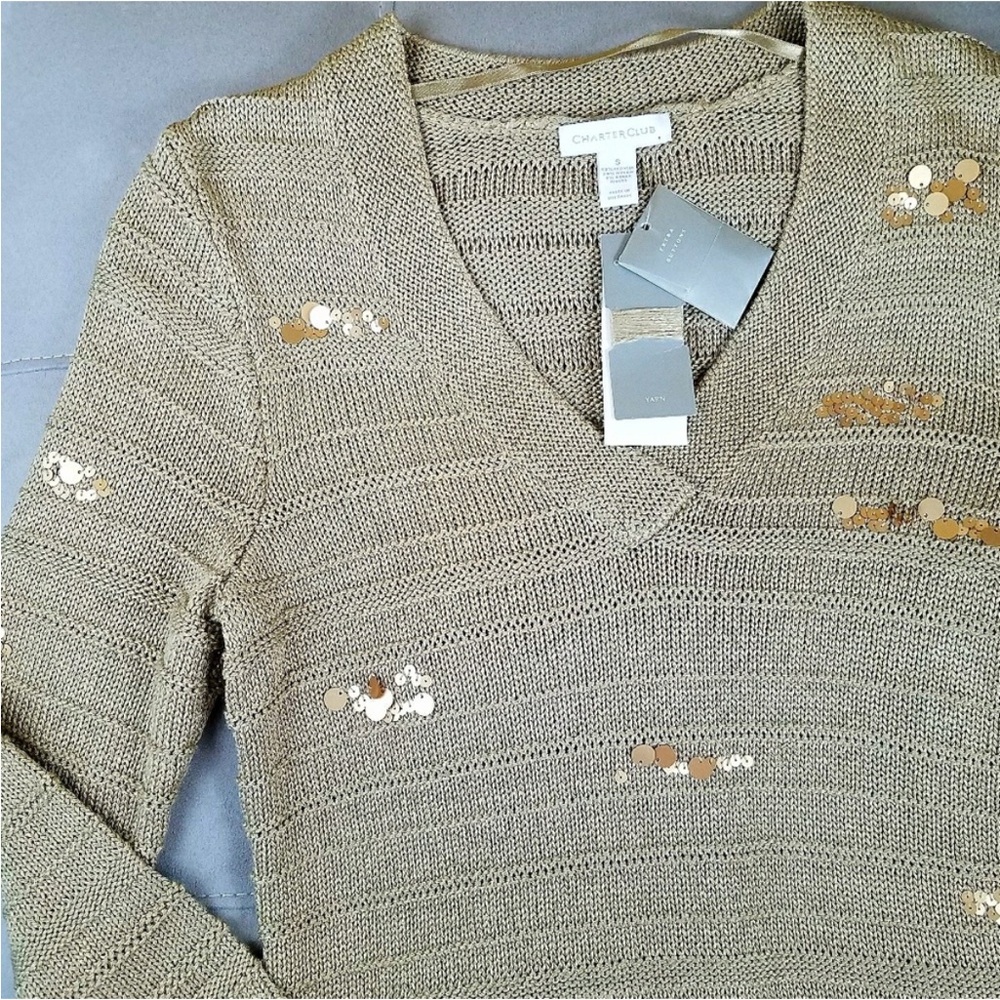NWT $89 Charter Club Metallic Knit Sweater with sequin